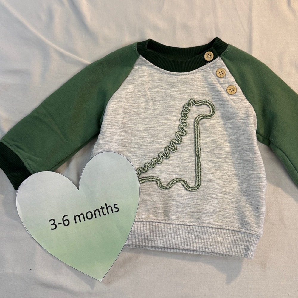Aspen Kids - 3-6M Green and Grey Dinosaur Kids Shirt/Sweater